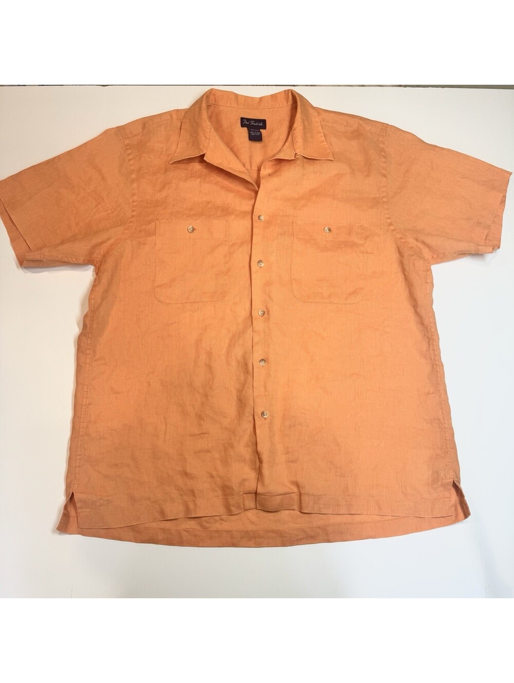 Paul Frederick Shirt Mens Large Orange 100% Pure Linen Old Money Vacationcore